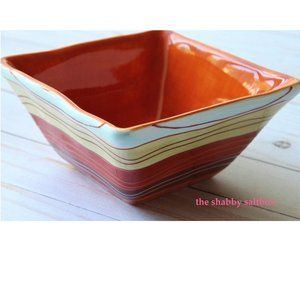 Pier 1 Bowl Earthenware Canyon Stripe Soup Cereal Hand Painted Square Orange